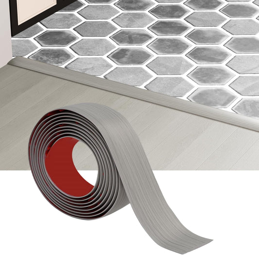 10 Ft x 2" Greymond Floor Transition Strip - Vinyl Adhesive Laminate Flat Divider for Joining Floor Gaps, Carpet, Threshold Cover - Beige Grey Floor Tiles