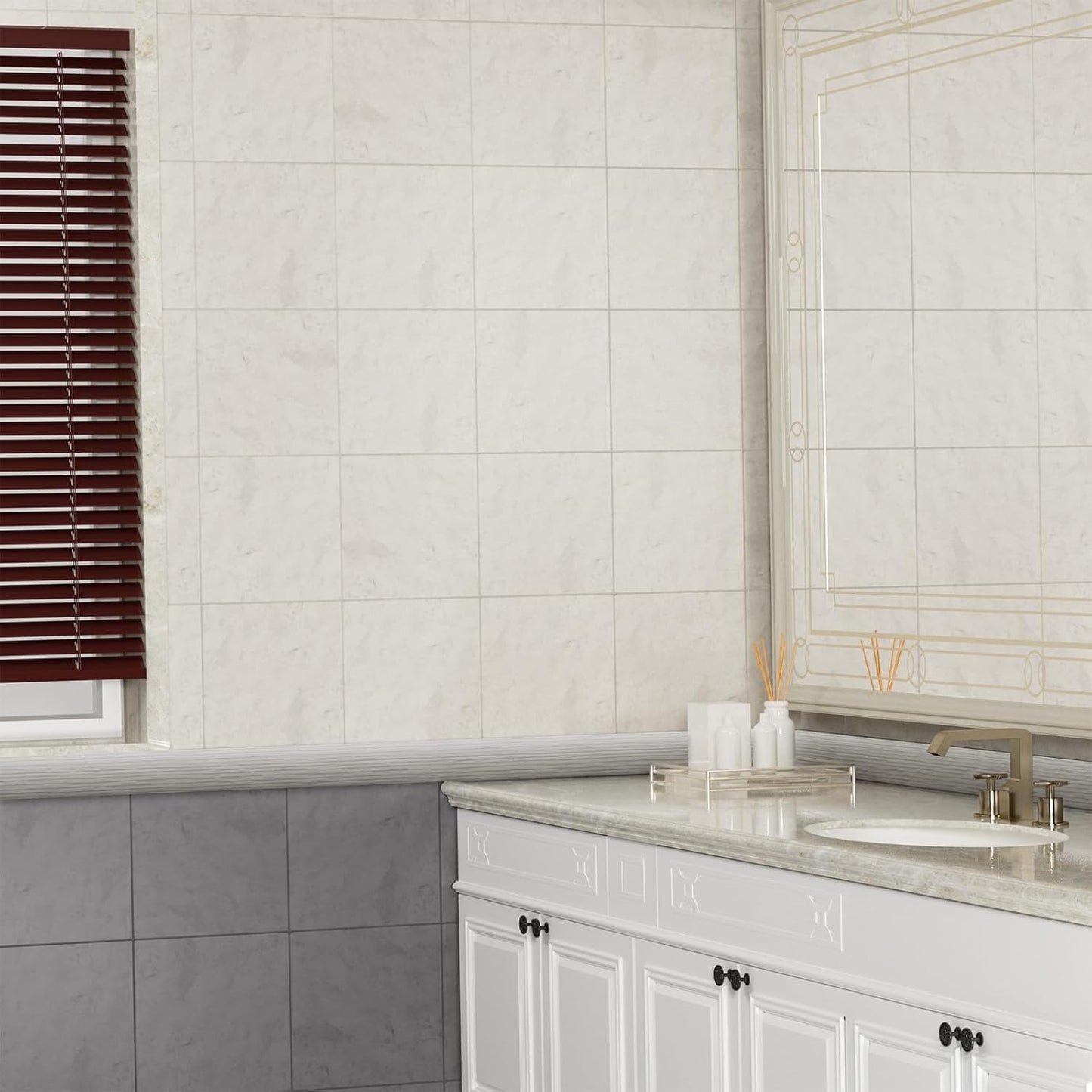 10 Ft x 2" Greymond Floor Transition Strip - Vinyl Adhesive Laminate Flat Divider for Joining Floor Gaps, Carpet, Threshold Cover - Beige Grey Floor Tiles