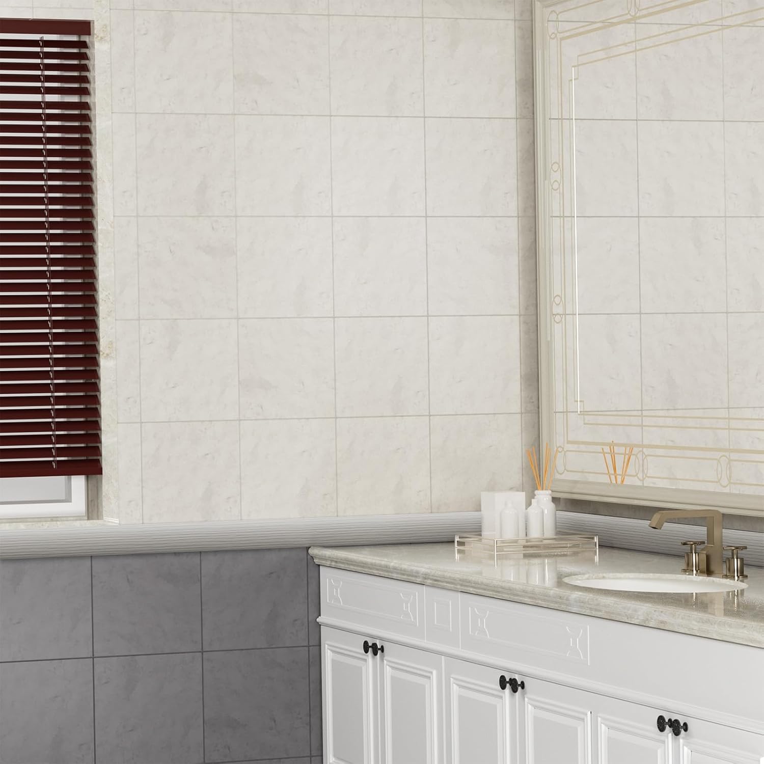 10 Ft x 2" Greymond Floor Transition Strip - Vinyl Adhesive Laminate Flat Divider for Joining Floor Gaps, Carpet, Threshold Cover - Beige Grey Floor Tiles