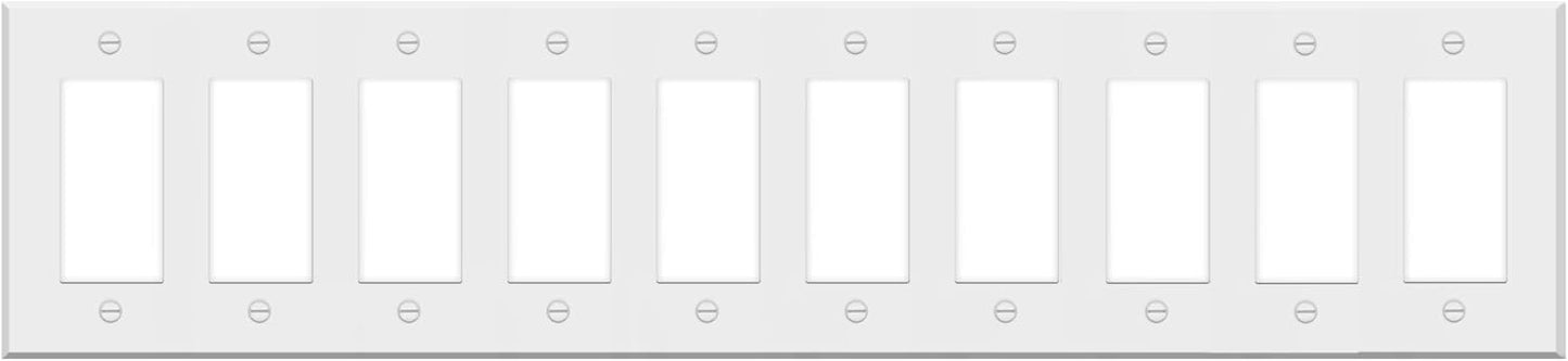 10-Gang Rocker Switch Cover - White Painted Metal Wall Plate - 4.5 x 19'' - Corrosion Resistant - Unbreakable Metal - 1 Pack