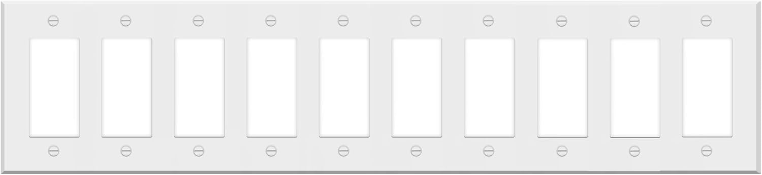 10-Gang Rocker Switch Cover - White Painted Metal Wall Plate - 4.5 x 19'' - Corrosion Resistant - Unbreakable Metal - 1 Pack