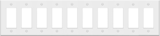 10-Gang Rocker Switch Cover - White Painted Metal Wall Plate - 4.5 x 19'' - Corrosion Resistant - Unbreakable Metal - 1 Pack