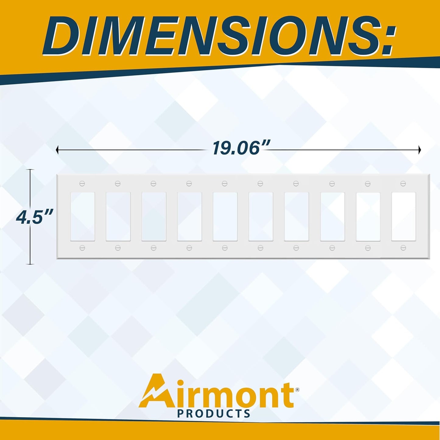 10-Gang Rocker Switch Cover - White Painted Metal Wall Plate - 4.5 x 19'' - Corrosion Resistant - Unbreakable Metal - 1 Pack