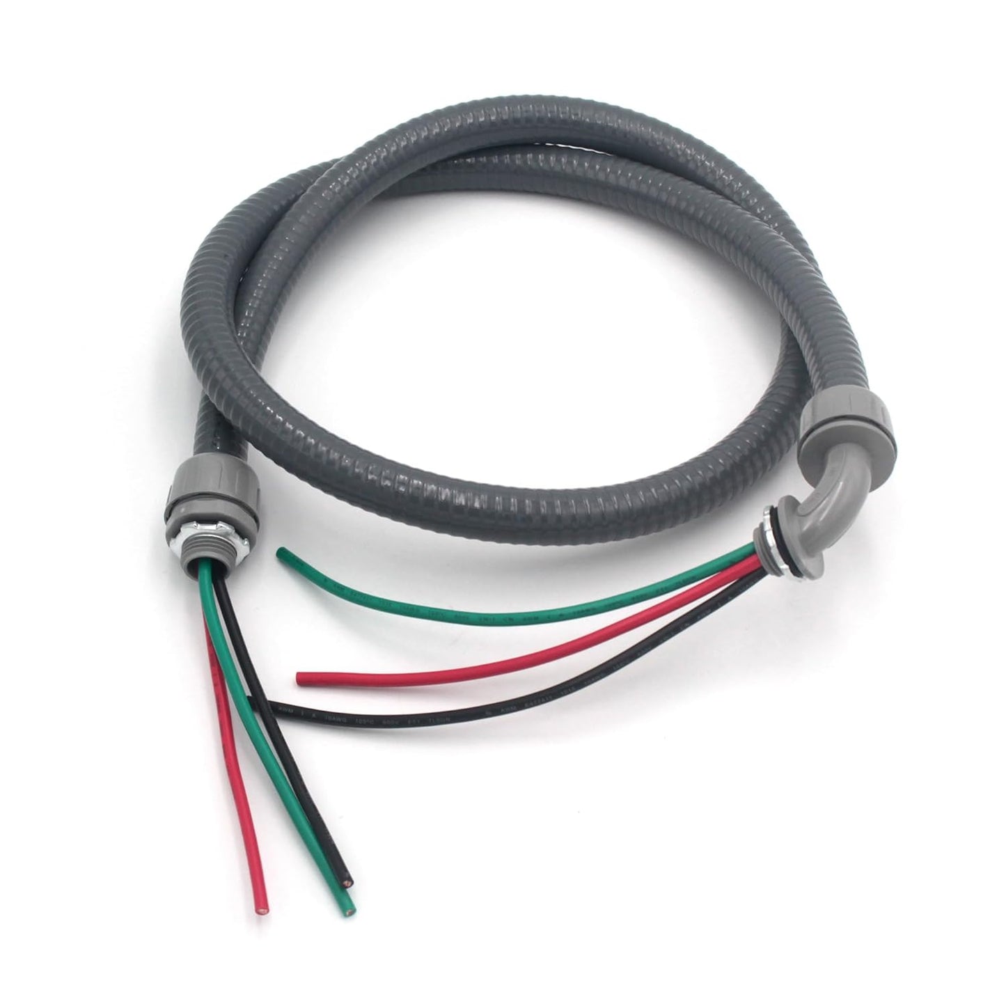 10 Gauge 3 Conductor Nonmetallic Flexible Conduit Wire Kit - 4FT Outdoor Electrical Whip Assembly for AC Disconnect Box