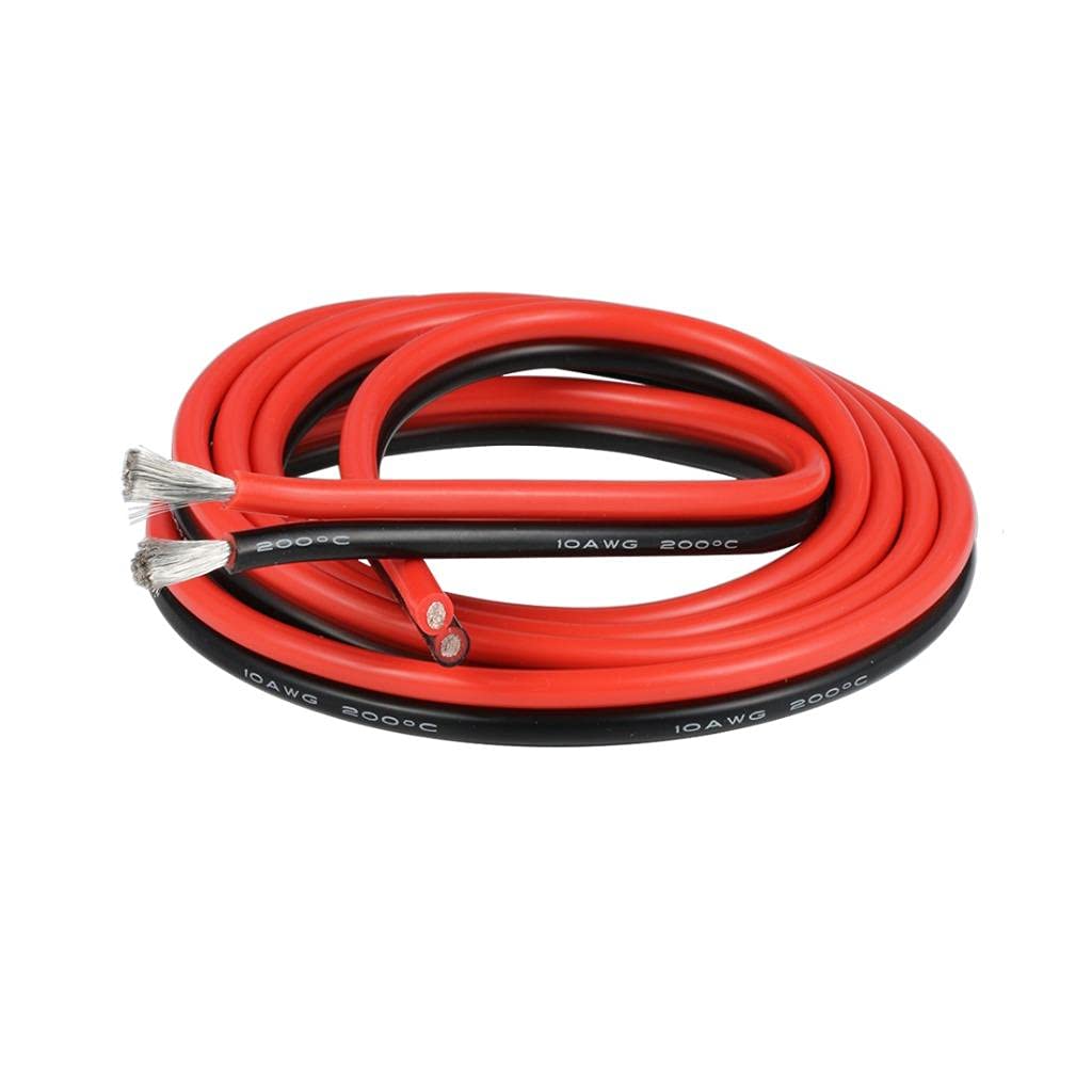 10 Gauge Flexible 2 Conductor Parallel Silicone Wire Red Black 10ft - High Resistant 200 deg C 600V for LED Strip Extension