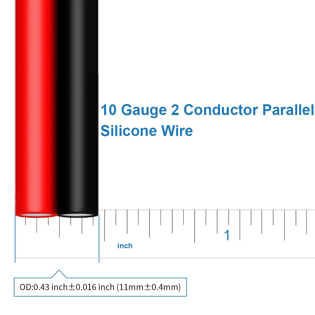 10 Gauge Flexible 2 Conductor Parallel Silicone Wire Red Black 10ft - High Resistant 200 deg C 600V for LED Strip Extension