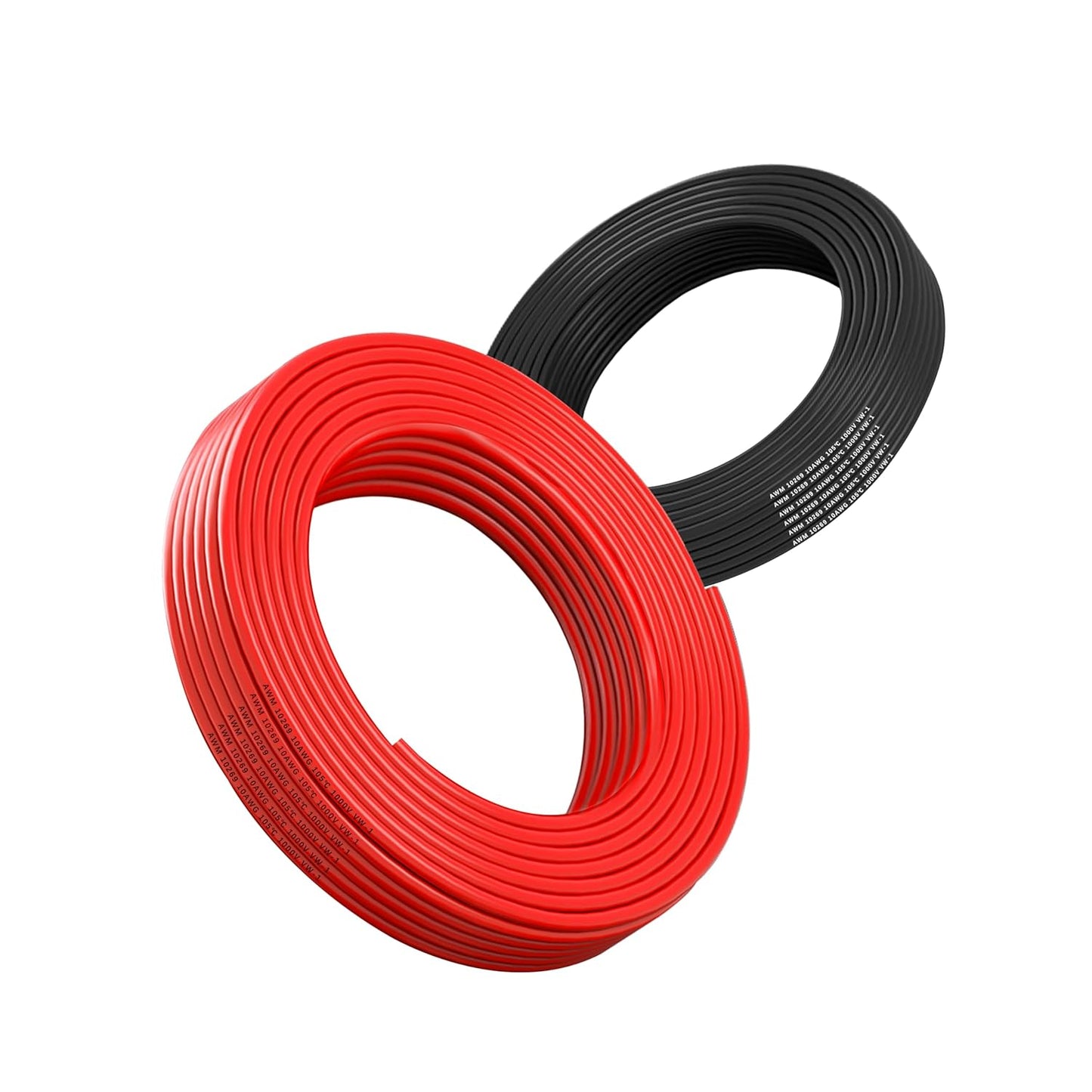 10 Gauge Flexible Electrical Wire Set - 10FT Black & Red Extension Cable 10AWG Stranded Oxygen Free Copper Wire for Automotive, Solar Panel, LED Lamps, Marine Boat Battery - 10/2-10FT