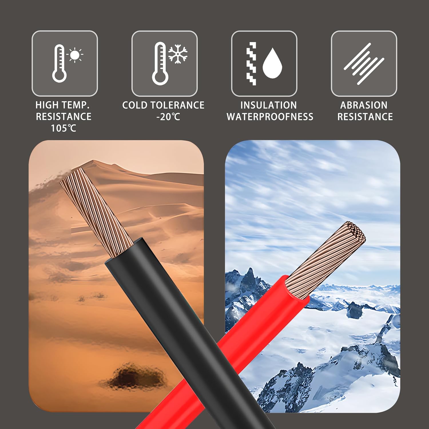 10 Gauge Flexible Electrical Wire Set - 10FT Black & Red Extension Cable 10AWG Stranded Oxygen Free Copper Wire for Automotive, Solar Panel, LED Lamps, Marine Boat Battery - 10/2-10FT