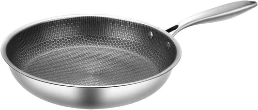 10" Hexagon Non-Stick Stainless Steel Frying Pan - Induction Ready Deep Skillet Sauté Pan (46x26x4.7cm)