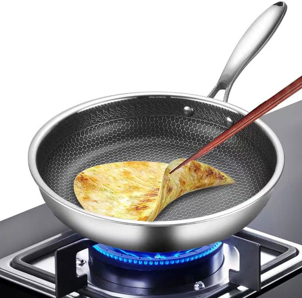 10" Hexagon Non-Stick Stainless Steel Frying Pan - Induction Ready Deep Skillet Sauté Pan (46x26x4.7cm)