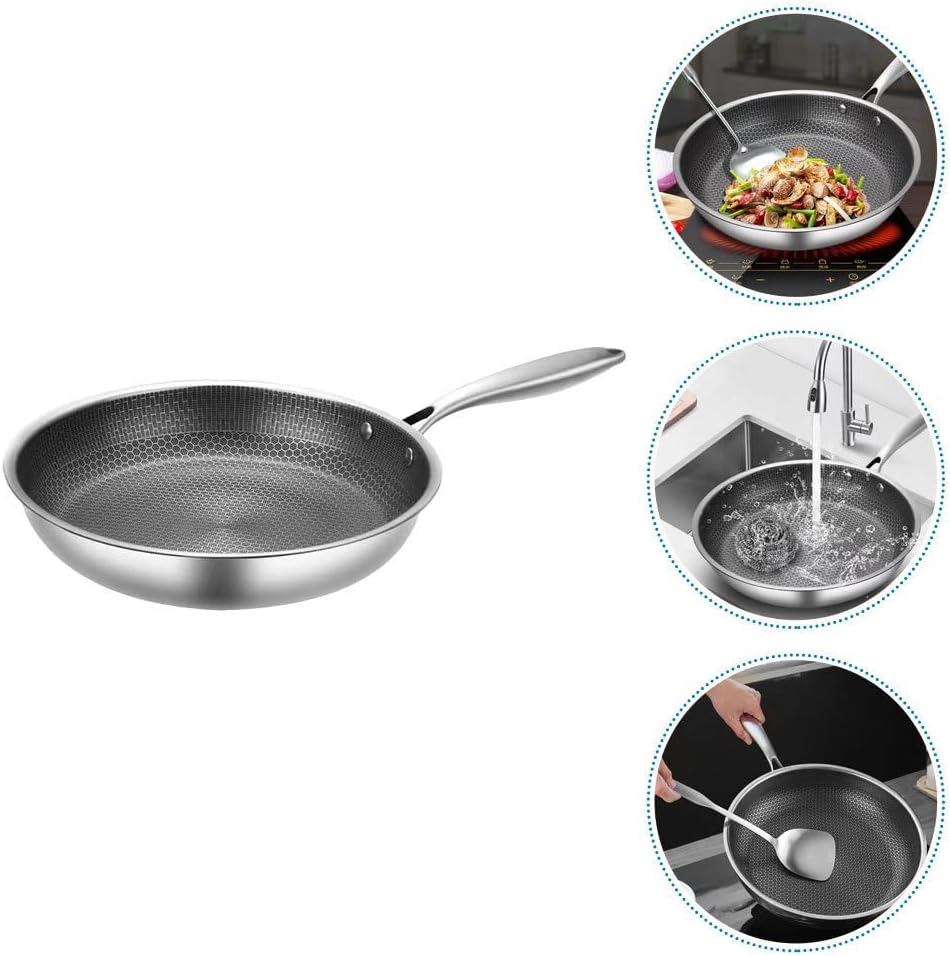 10" Hexagon Non-Stick Stainless Steel Frying Pan - Induction Ready Deep Skillet Sauté Pan (46x26x4.7cm)
