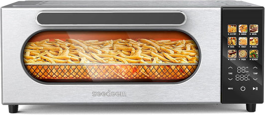 10-in-1 Air Convection Toaster Oven with Color LCD Display and Touch Screen - 15L Cooker, Air Fryer, Dehydrator - 4 Accessories Included - 1800W - Silver