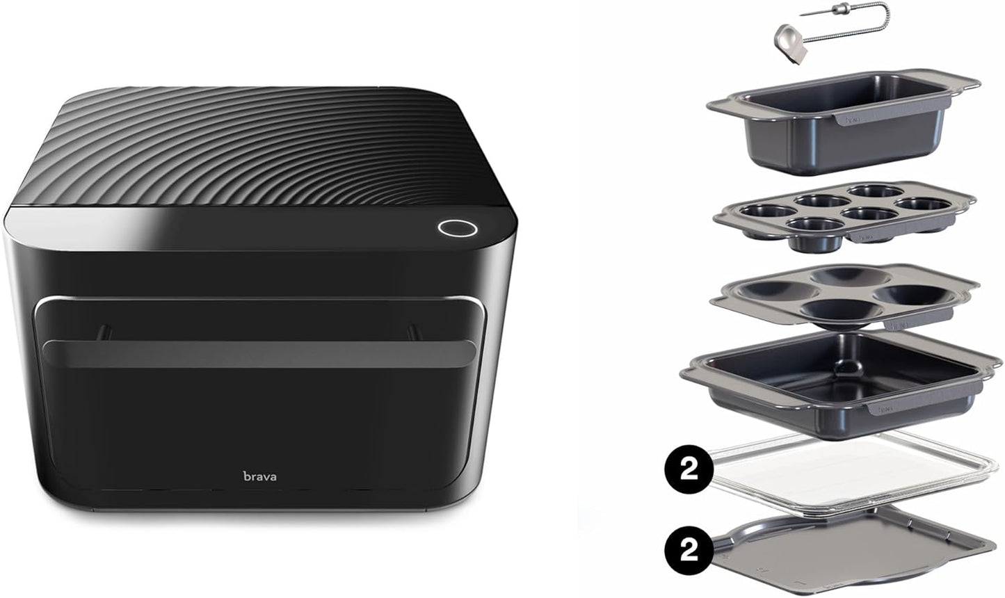 10-in-1 Touchscreen Smart Oven: Brava Chef's Choice Set - Air Fryer, Toaster Oven, Slow Cooker, Dehydrator, Rice Cooker - Black, Auto-Shut Off, Healthy & User Friendly