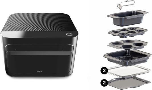 10-in-1 Touchscreen Smart Oven: Brava Chef's Choice Set - Air Fryer, Toaster Oven, Slow Cooker, Dehydrator, Rice Cooker - Black, Auto-Shut Off, Healthy & User Friendly