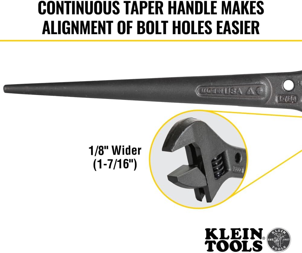 10-Inch Adjustable Spud Wrench by Klein Tools - Extra Wide with Tether Hole, Made in USA for 1-7/16-Inch Nuts and Bolts