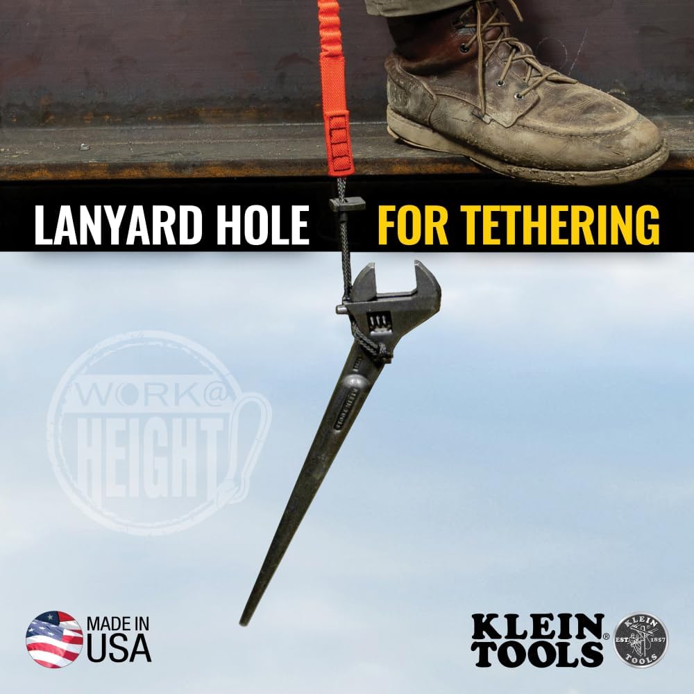 10-Inch Adjustable Spud Wrench by Klein Tools - Extra Wide with Tether Hole, Made in USA for 1-7/16-Inch Nuts and Bolts