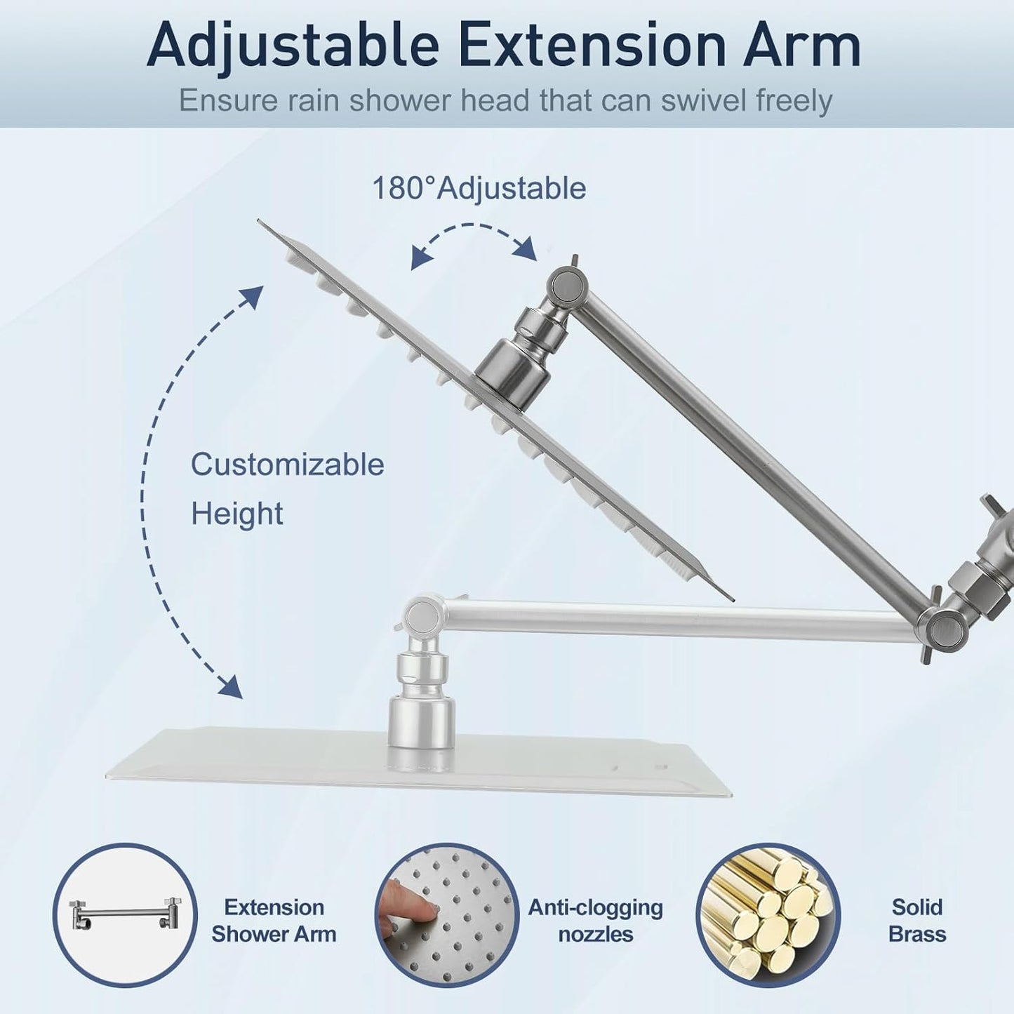 10 Inch All Metal Rain Shower Head with Handheld - High Pressure Dual Shower Head Combo, Adjustable Arm and 70" Hose - 3-Way Diverter - Brushed Nickel