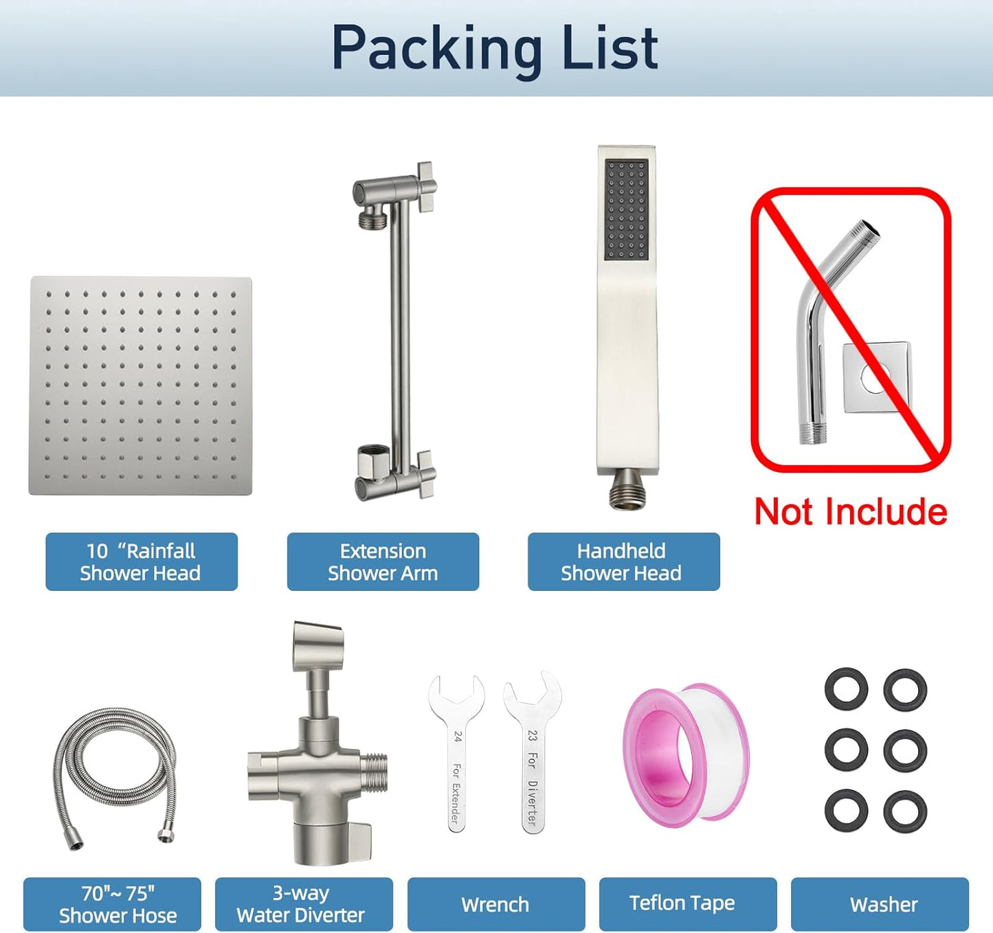 10 Inch All Metal Rain Shower Head with Handheld - High Pressure Dual Shower Head Combo, Adjustable Arm and 70" Hose - 3-Way Diverter - Brushed Nickel