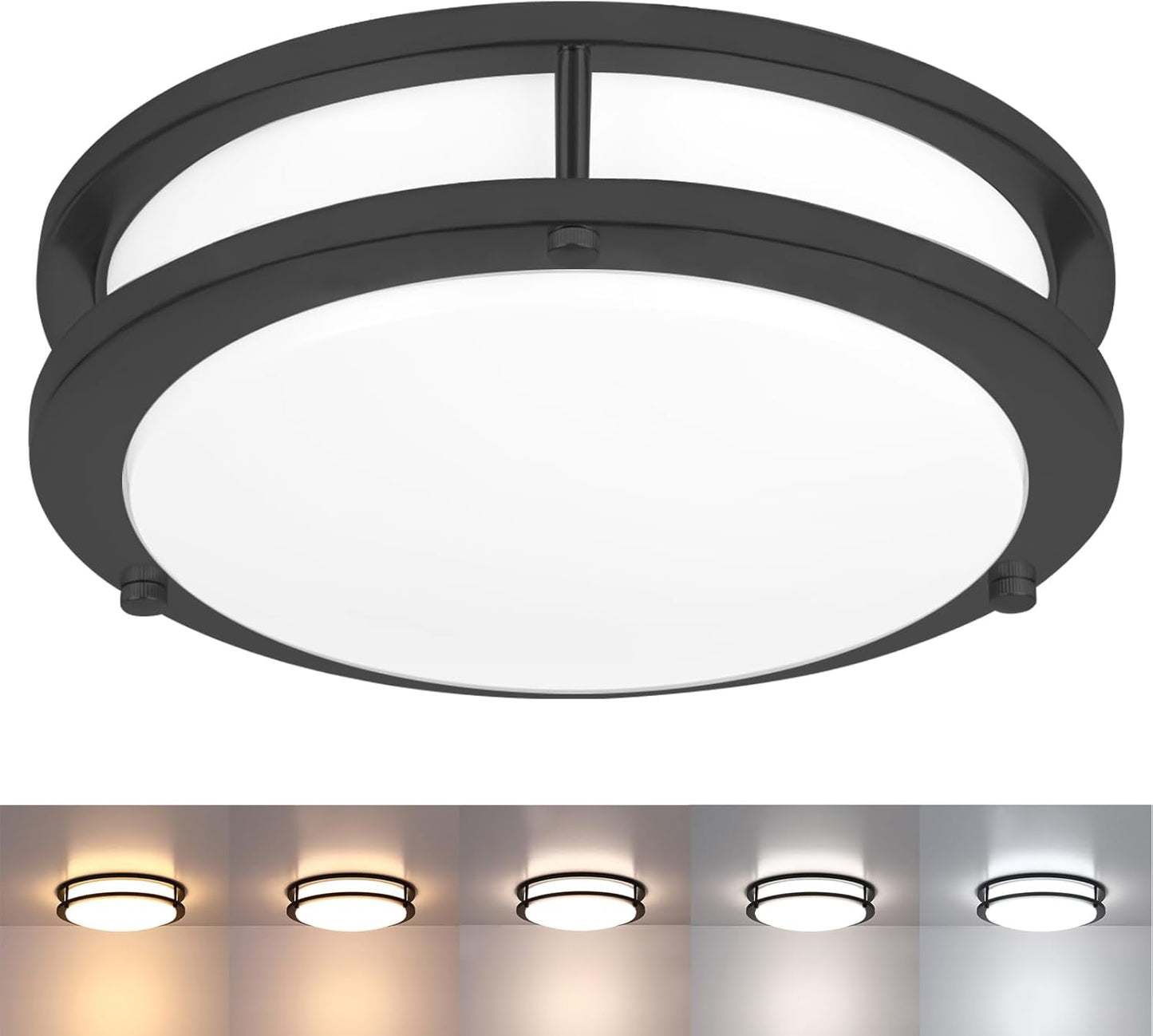 10 Inch Black Ceiling Light Fixture and 3-Light Black Vanity Light Fixture Bundle for Bathroom by Faymart Lighting