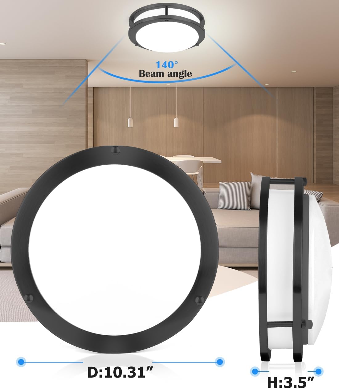 10 Inch Black Ceiling Light Fixture and 3-Light Black Vanity Light Fixture Bundle for Bathroom by Faymart Lighting