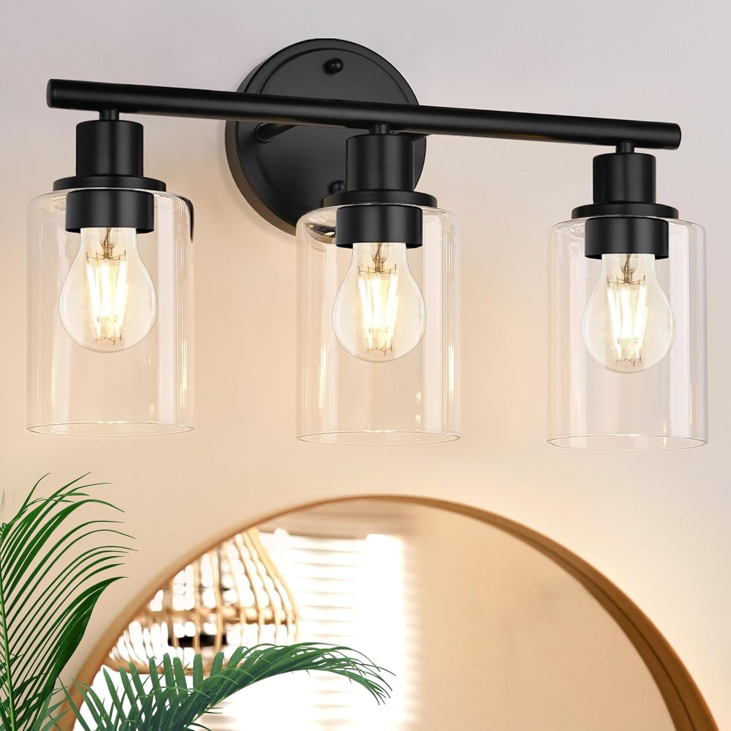10 Inch Black Ceiling Light Fixture and 3-Light Black Vanity Light Fixture Bundle for Bathroom by Faymart Lighting
