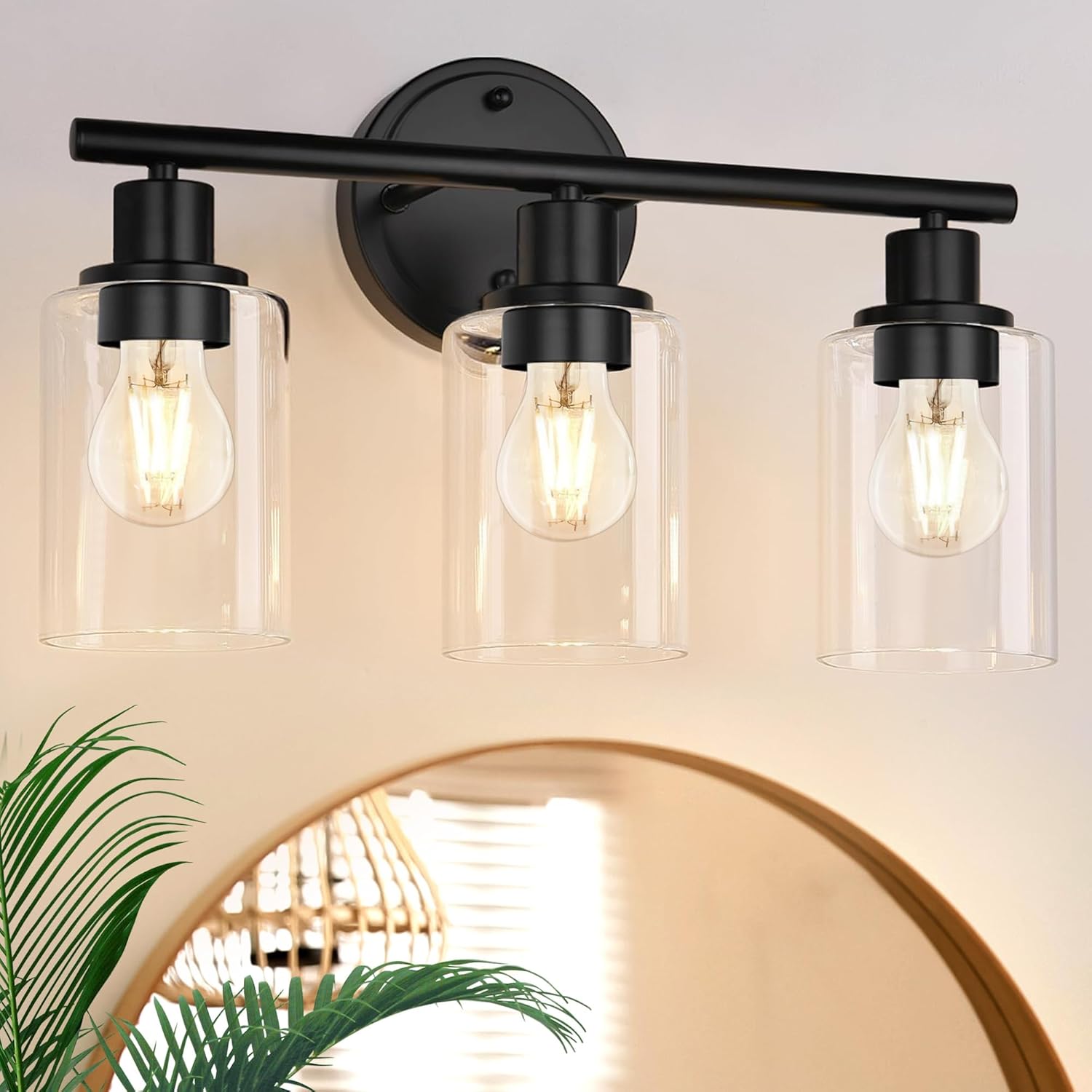 10 Inch Black Ceiling Light Fixture and 3-Light Black Vanity Light Fixture Bundle for Bathroom by Faymart Lighting