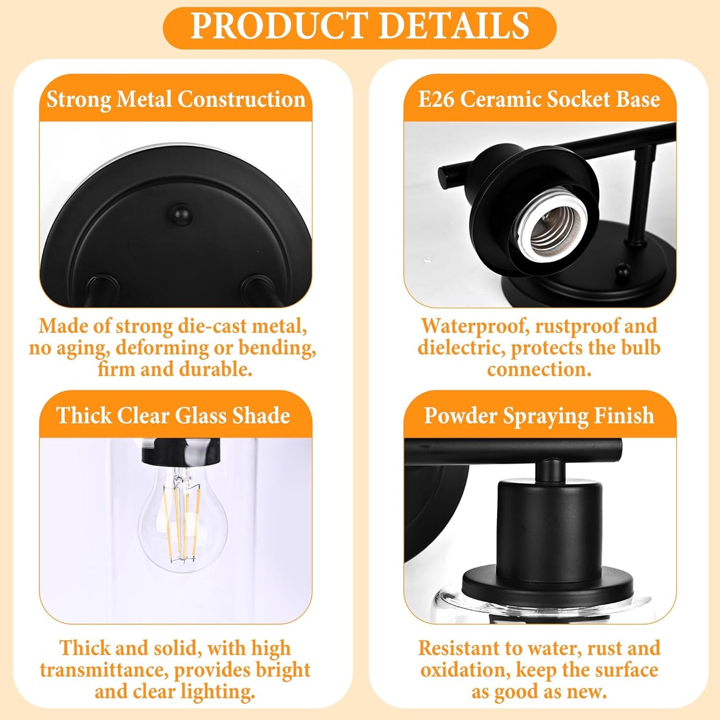 10 Inch Black Ceiling Light Fixture and 3-Light Black Vanity Light Fixture Bundle for Bathroom by Faymart Lighting