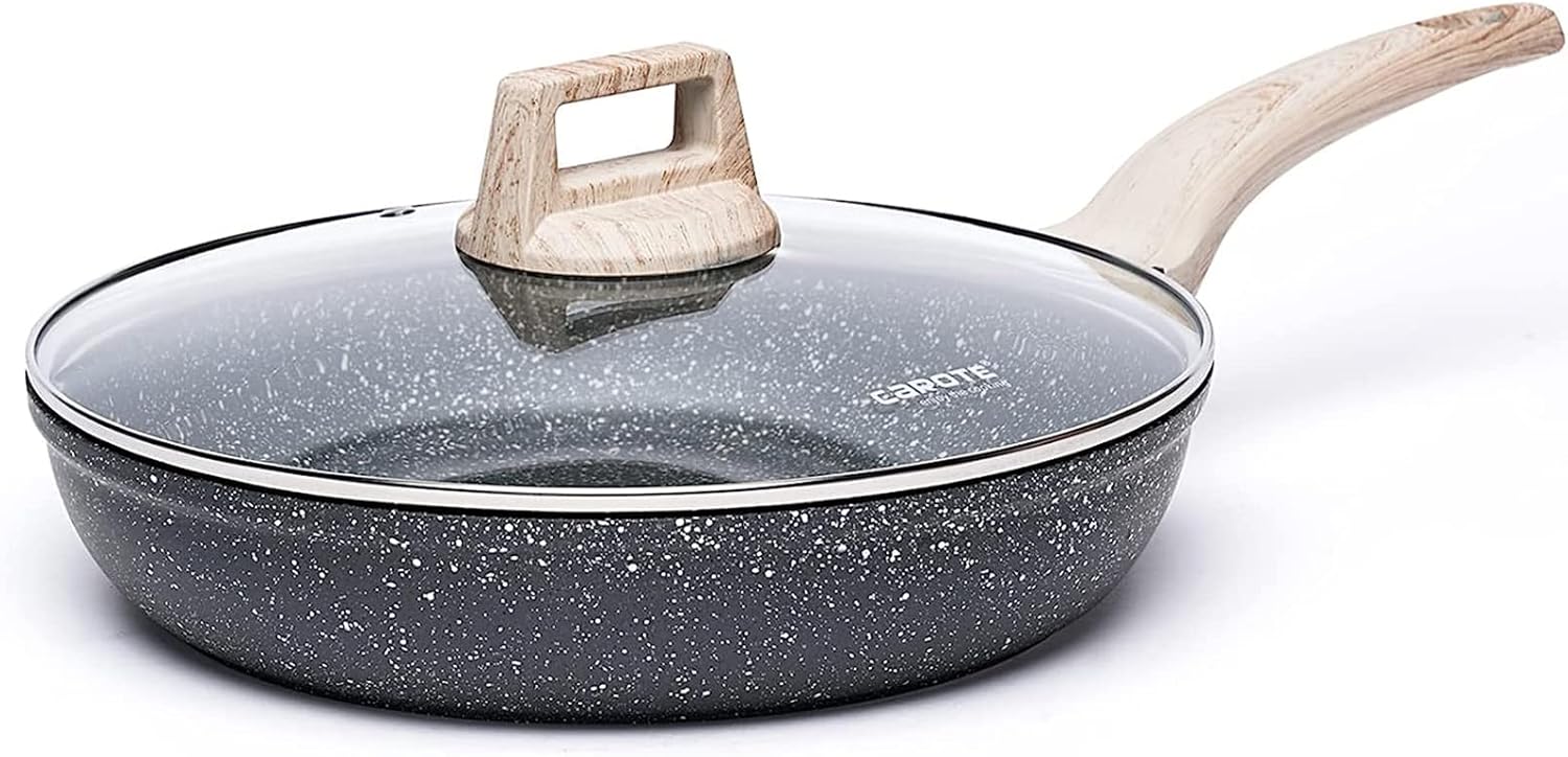 10-Inch CAROTE Nonstick Frying Pan Skillet with Glass Lid - PFOA Free Granite Fry Pan for Eggs, Omelets, and More