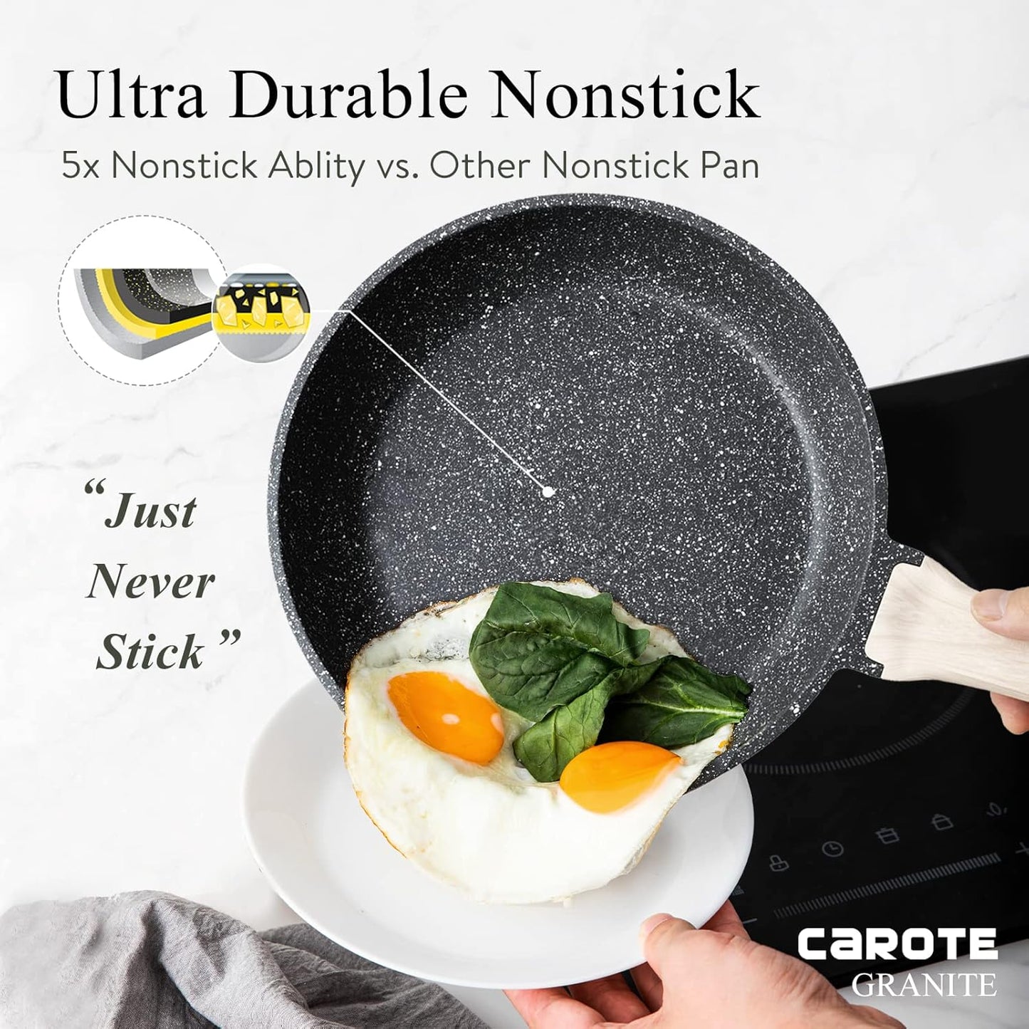 10-Inch CAROTE Nonstick Frying Pan Skillet with Glass Lid - PFOA Free Granite Fry Pan for Eggs, Omelets, and More