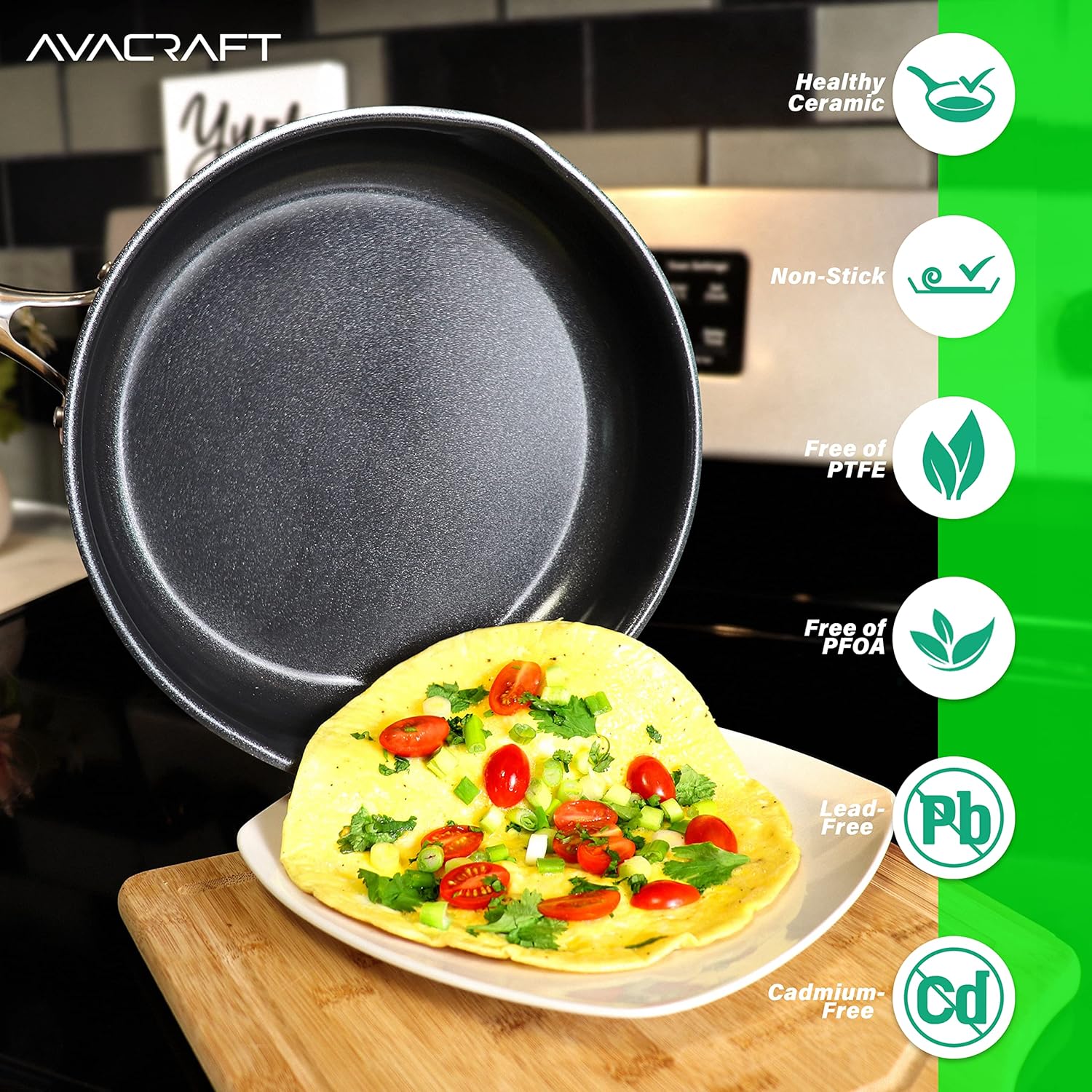 10 Inch Ceramic Nonstick Frying Pan with Lid - PFOA and PTFE Free Skillet for Healthy Cooking