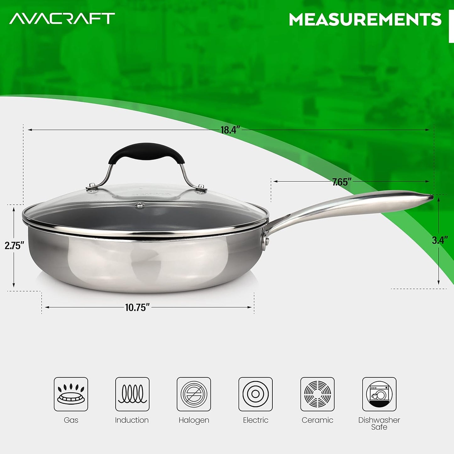 10 Inch Ceramic Nonstick Frying Pan with Lid - PFOA and PTFE Free Skillet for Healthy Cooking
