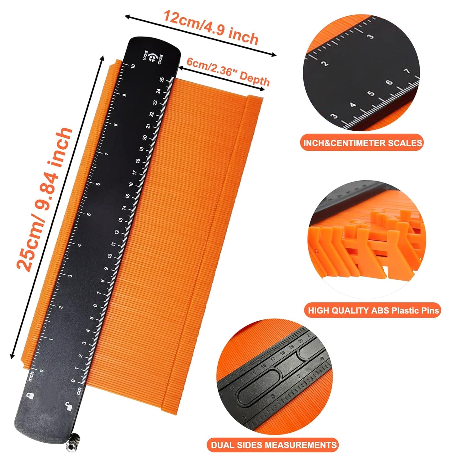 10 Inch Contour Gauge Profile Tool with Lock - Shape and Outline Duplicator for Woodworking, Flooring, Carpenter - Super Gauge Measuring Tool for Construction - Cool Gift Idea