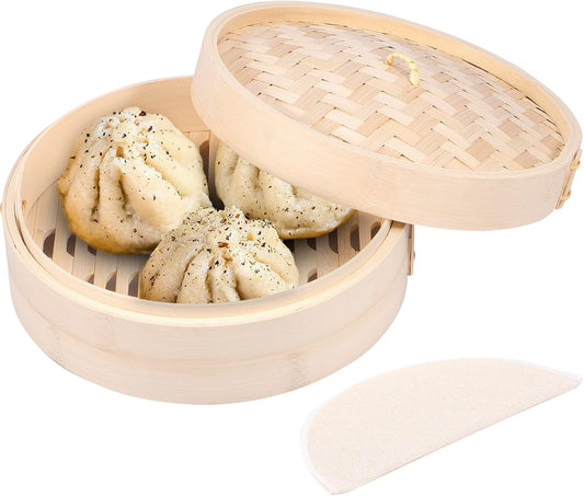 10 Inch Eco-Friendly Bamboo Steamer Basket for Dumplings, Vegetables, Fish, and Rice - Handmade 1/2 Layers Lightweight Food Steamer