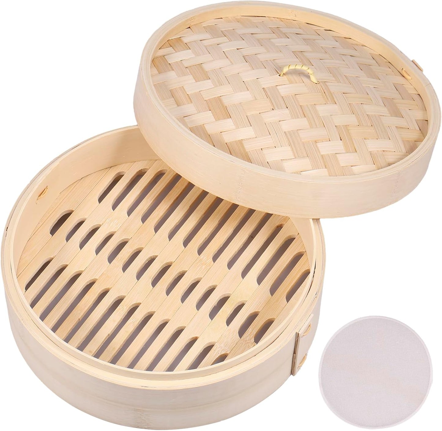 10 Inch Eco-Friendly Bamboo Steamer Basket for Dumplings, Vegetables, Fish, and Rice - Handmade 1/2 Layers Lightweight Food Steamer