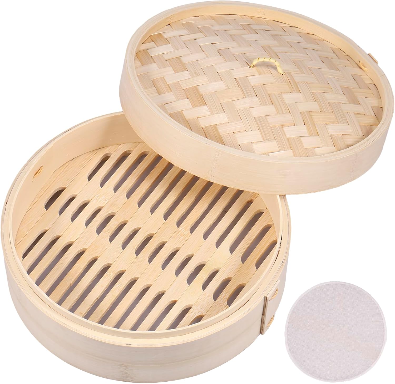 10 Inch Eco-Friendly Bamboo Steamer Basket for Dumplings, Vegetables, Fish, and Rice - Handmade 1/2 Layers Lightweight Food Steamer