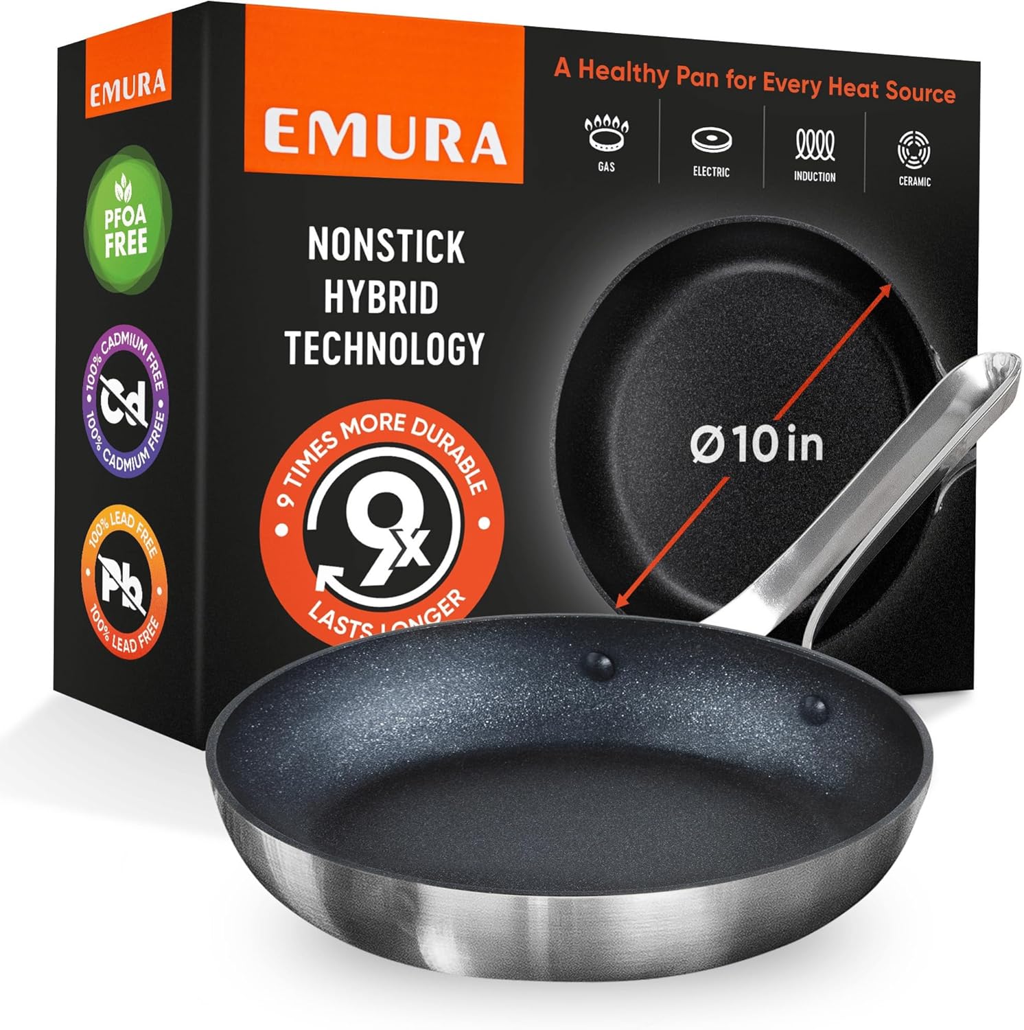 10 inch Emura Non Stick Frying Pan | Professional Aluminum Cookware with Nonstick Coating | Scratch Resistant Skillet for All Stovetops, Induction & Oven Safe