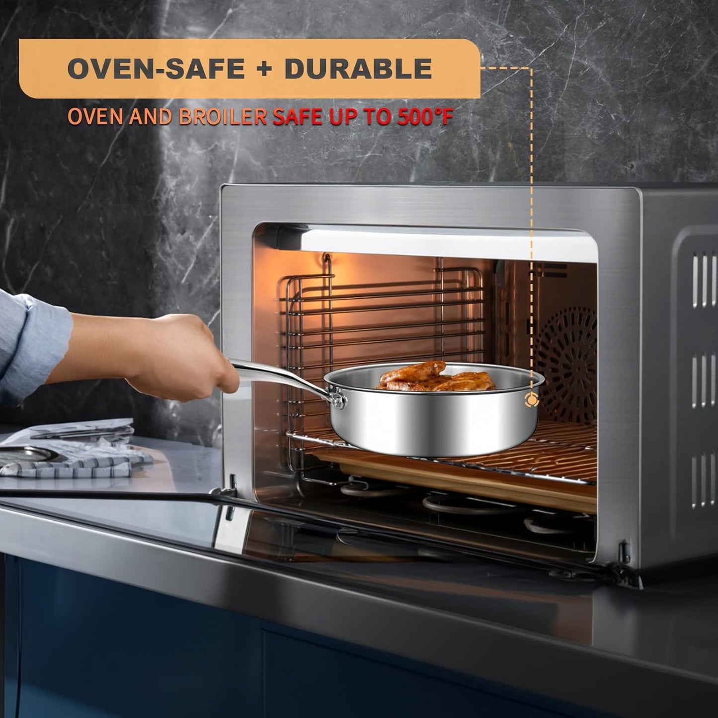 10 Inch EWFEN Tri-Ply Stainless Steel Frying Pan with Lid - Induction Cooking, Oven & Dishwasher Safe, Even Heat Distribution, Heavy Duty