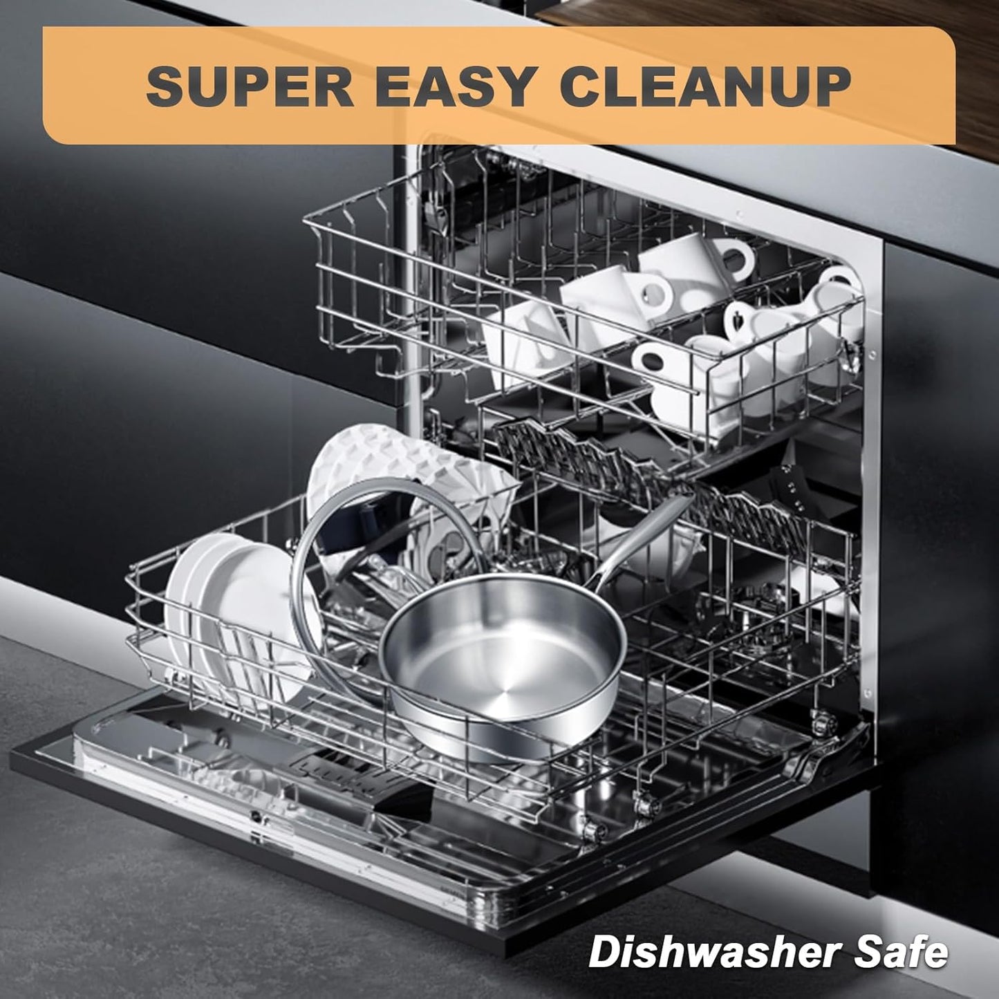 10 Inch EWFEN Tri-Ply Stainless Steel Frying Pan with Lid - Induction Cooking, Oven & Dishwasher Safe, Even Heat Distribution, Heavy Duty