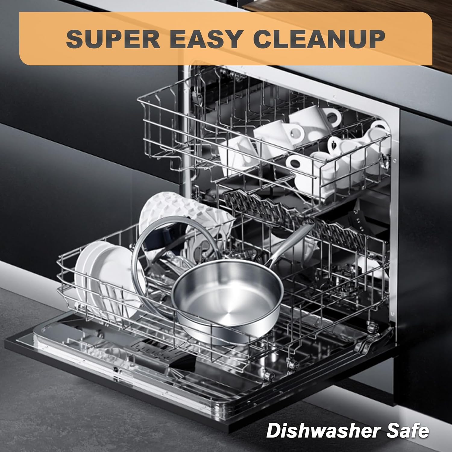 10 Inch EWFEN Tri-Ply Stainless Steel Frying Pan with Lid - Induction Cooking, Oven & Dishwasher Safe, Even Heat Distribution, Heavy Duty