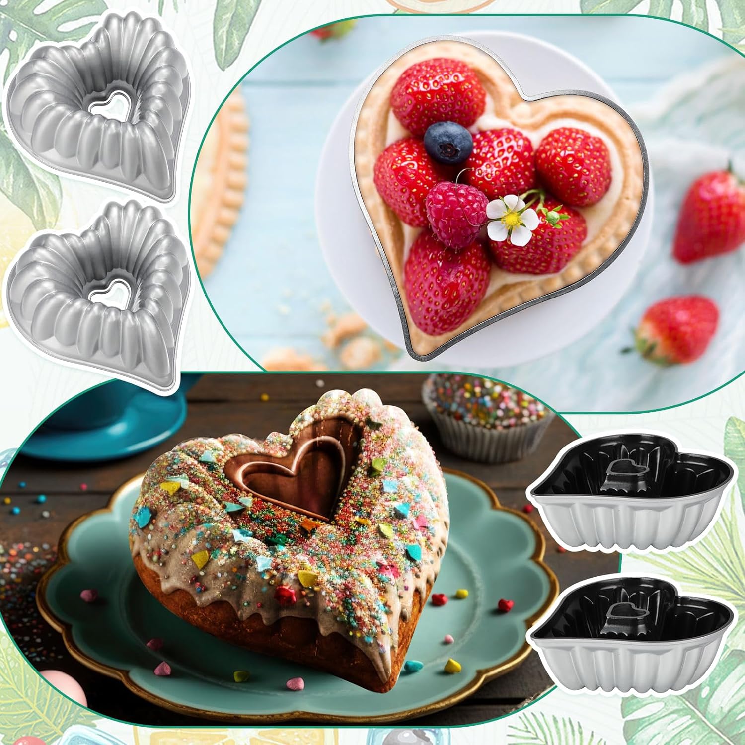 10 Inch Heart Shaped Cake Pans Set of 2 - Non Stick Aluminum Baking Mold for Valentines, Birthdays, Christmas, Weddings - Oven Safe Kitchen Accessories in Silver