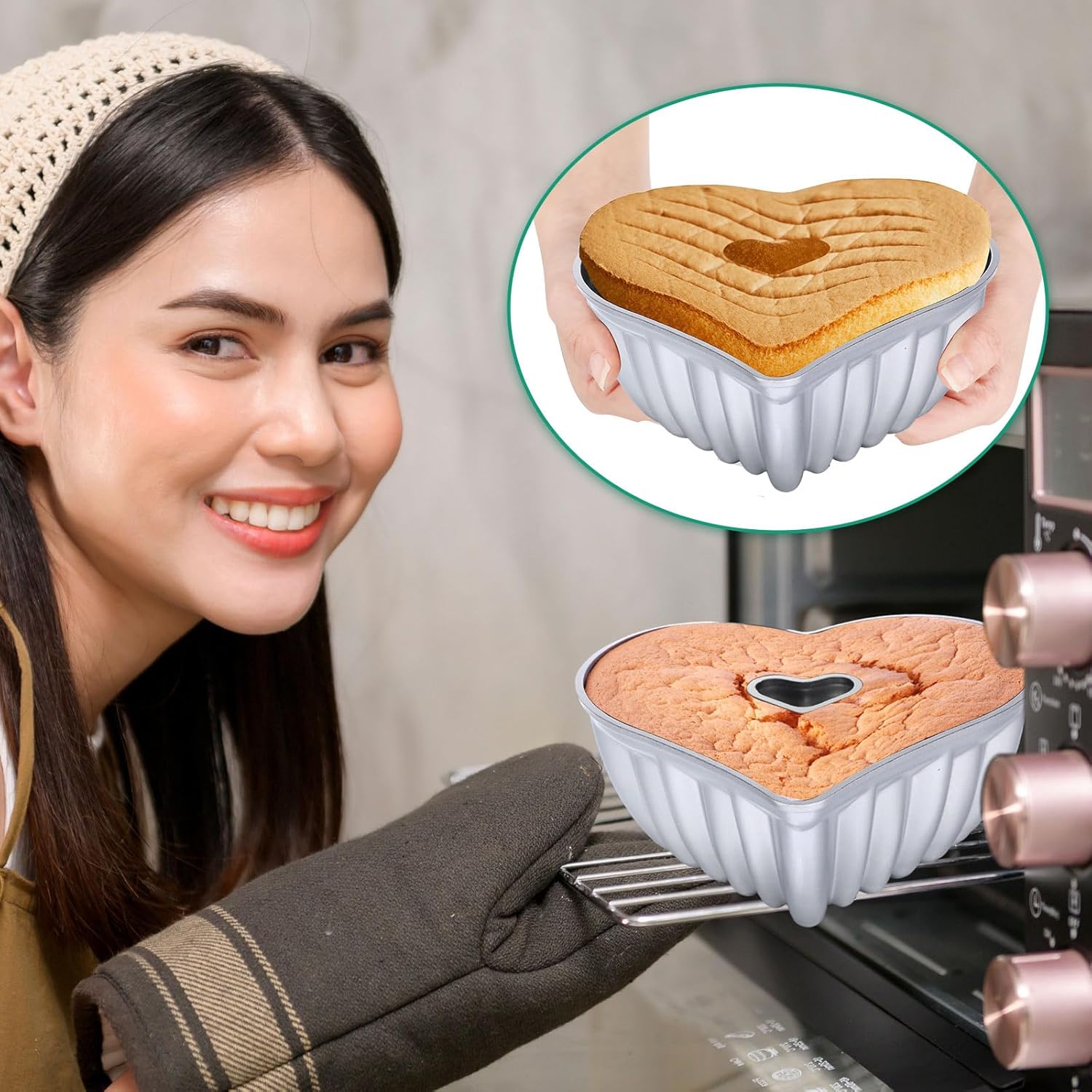 10 Inch Heart Shaped Cake Pans Set of 2 - Non Stick Aluminum Baking Mold for Valentines, Birthdays, Christmas, Weddings - Oven Safe Kitchen Accessories in Silver