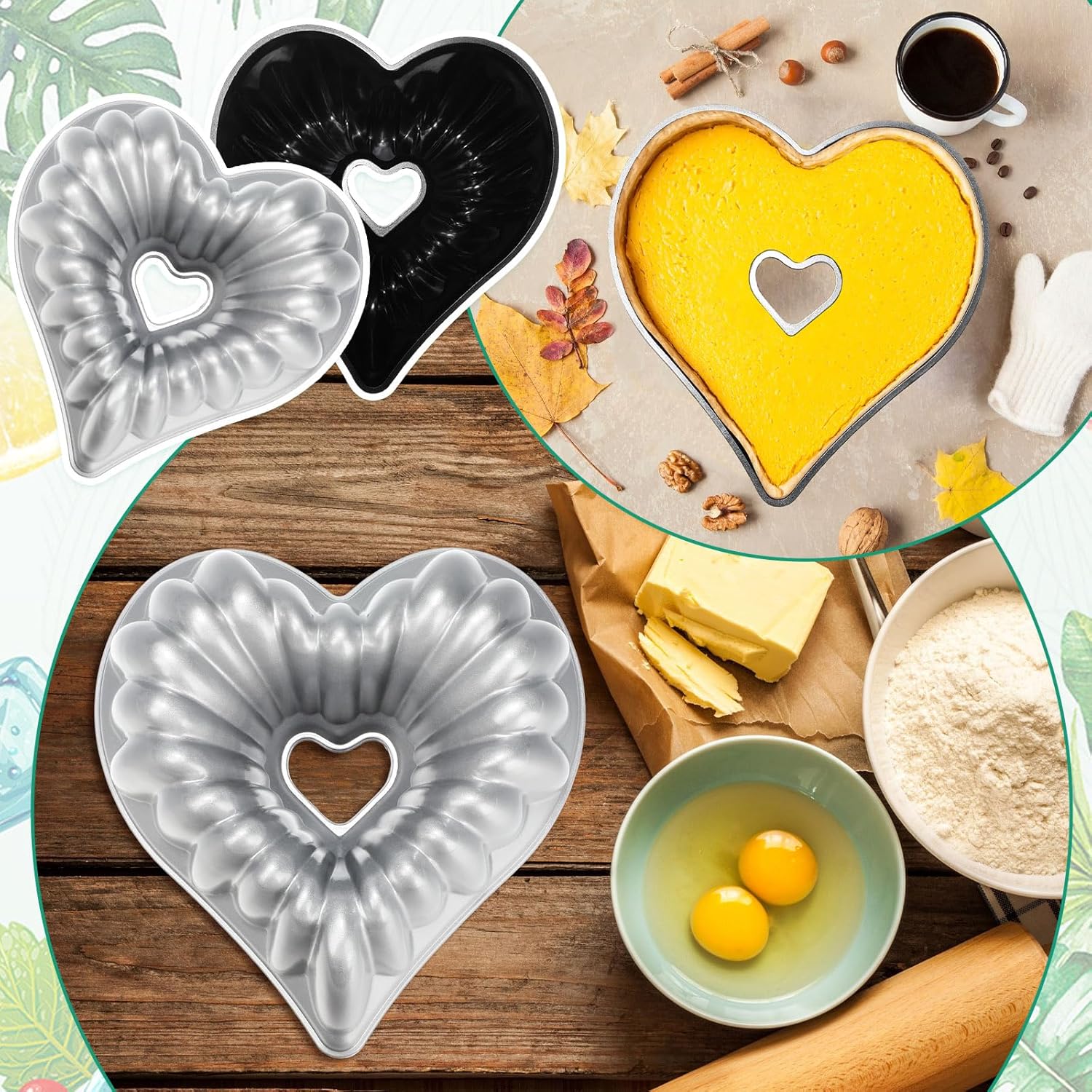 10 Inch Heart Shaped Cake Pans Set of 2 - Non Stick Aluminum Baking Mold for Valentines, Birthdays, Christmas, Weddings - Oven Safe Kitchen Accessories in Silver