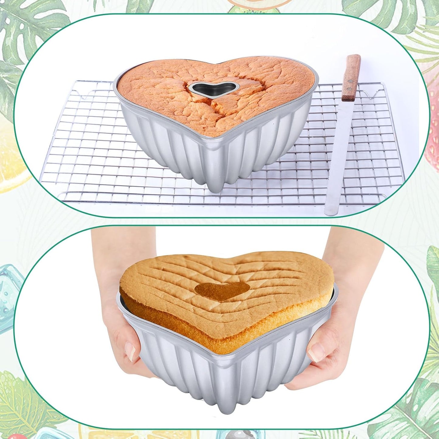 10 Inch Heart Shaped Cake Pans Set of 2 - Non Stick Aluminum Baking Mold for Valentines, Birthdays, Christmas, Weddings - Oven Safe Kitchen Accessories in Silver