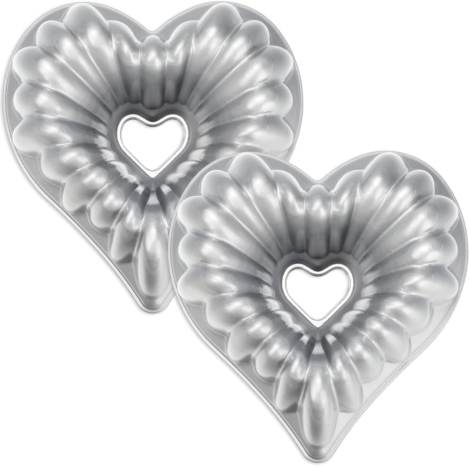 10 Inch Heart Shaped Cake Pans Set of 2 - Non Stick Aluminum Baking Mold for Valentines, Birthdays, Christmas, Weddings - Oven Safe Kitchen Accessories in Silver
