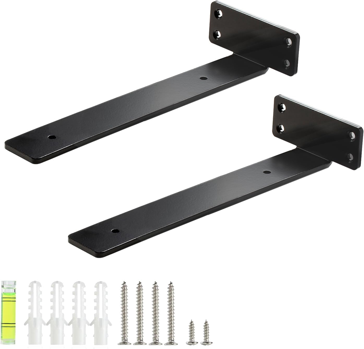 10 Inch Heavy Duty Black L Shaped Floating Shelf Bracket 2 Pack for Shelves - 10”L x 1.6”H x 1.6”W