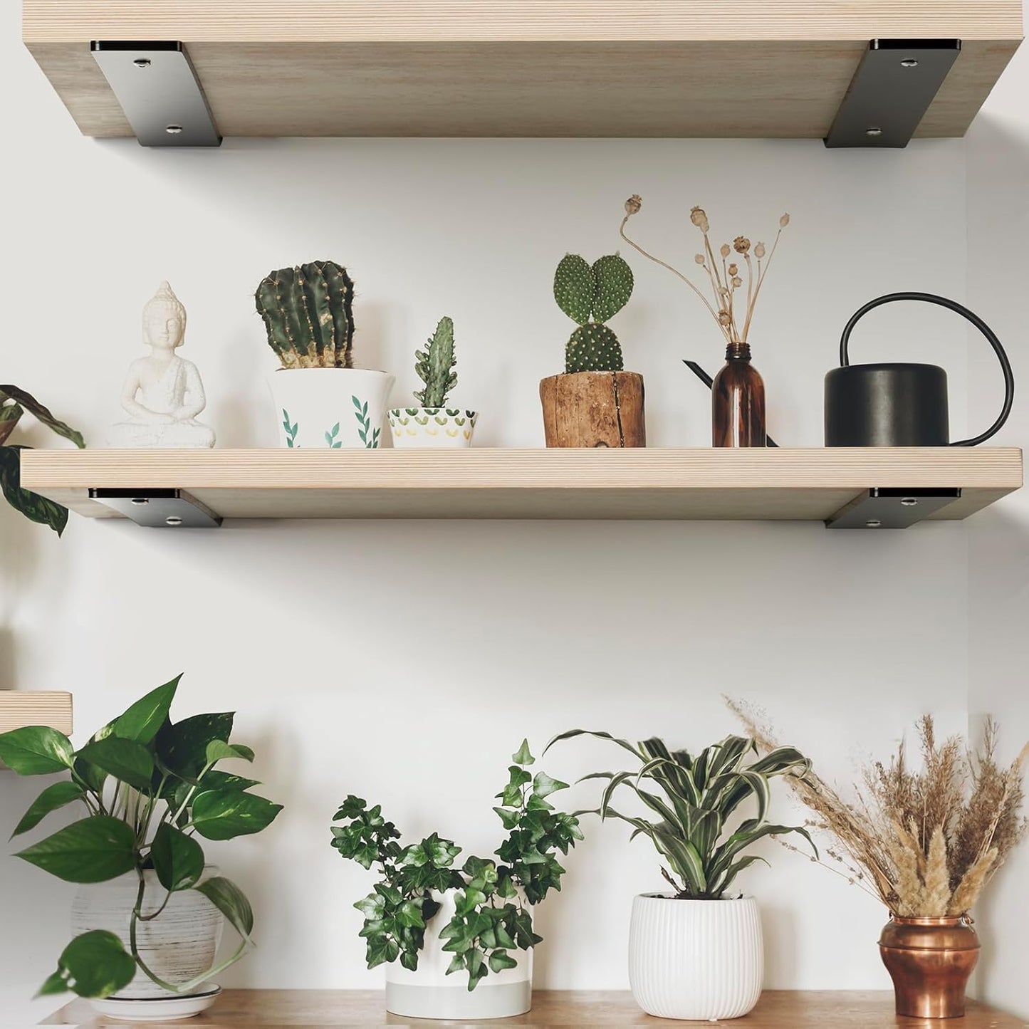 10 Inch Heavy Duty Black L Shaped Floating Shelf Bracket 2 Pack for Shelves - 10”L x 1.6”H x 1.6”W