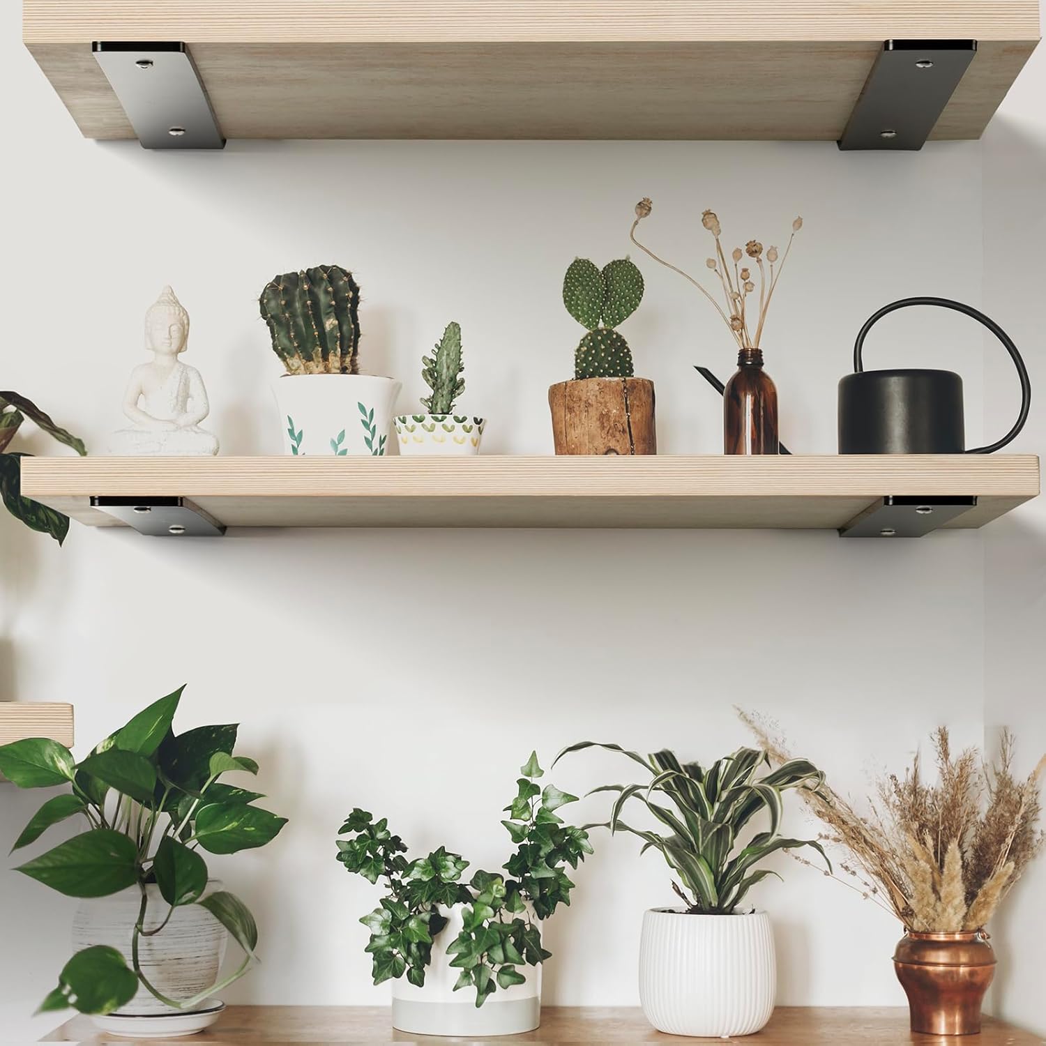 10 Inch Heavy Duty Black L Shaped Floating Shelf Bracket 2 Pack for Shelves - 10”L x 1.6”H x 1.6”W