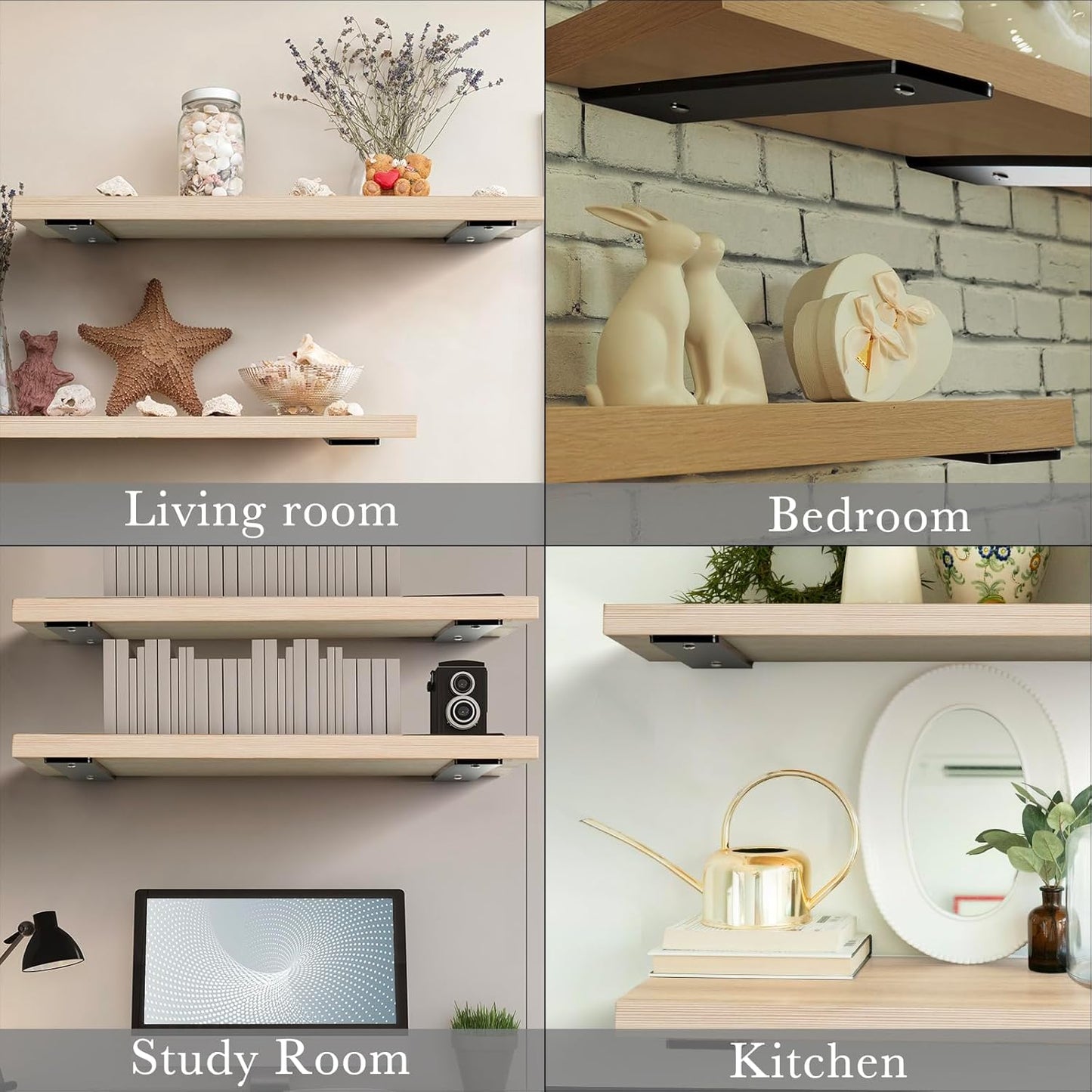 10 Inch Heavy Duty Black L Shaped Floating Shelf Bracket 2 Pack for Shelves - 10”L x 1.6”H x 1.6”W