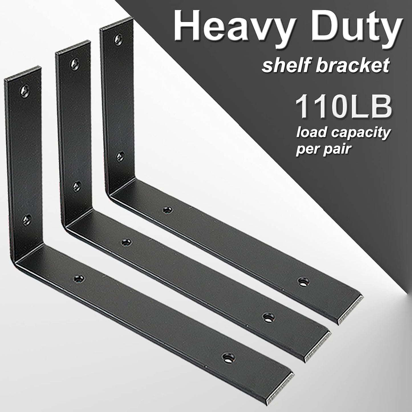10 Inch Heavy Duty Black Metal Shelf Brackets (8PCS) - Rustic Industrial L Brackets for DIY Shelves - Wall Mount Hardware Included