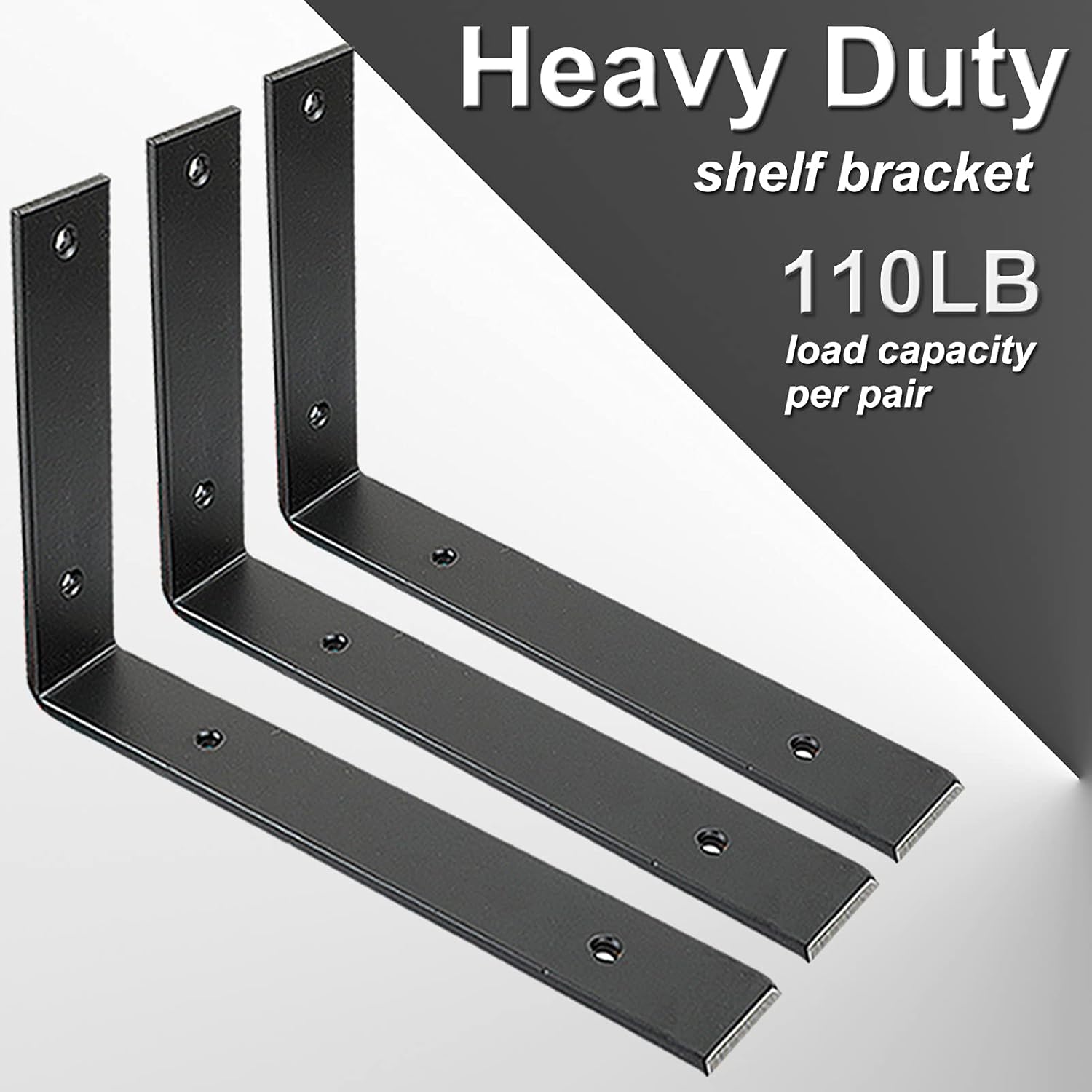 10 Inch Heavy Duty Black Metal Shelf Brackets (8PCS) - Rustic Industrial L Brackets for DIY Shelves - Wall Mount Hardware Included